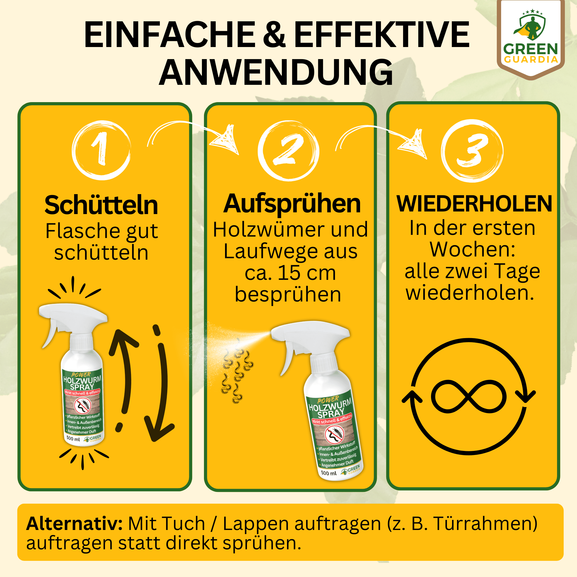 Holzwurm Abwehrspray Power - Konzentrat - Green Guardia - Ihr Experte für Schädlinge und Pflanzen