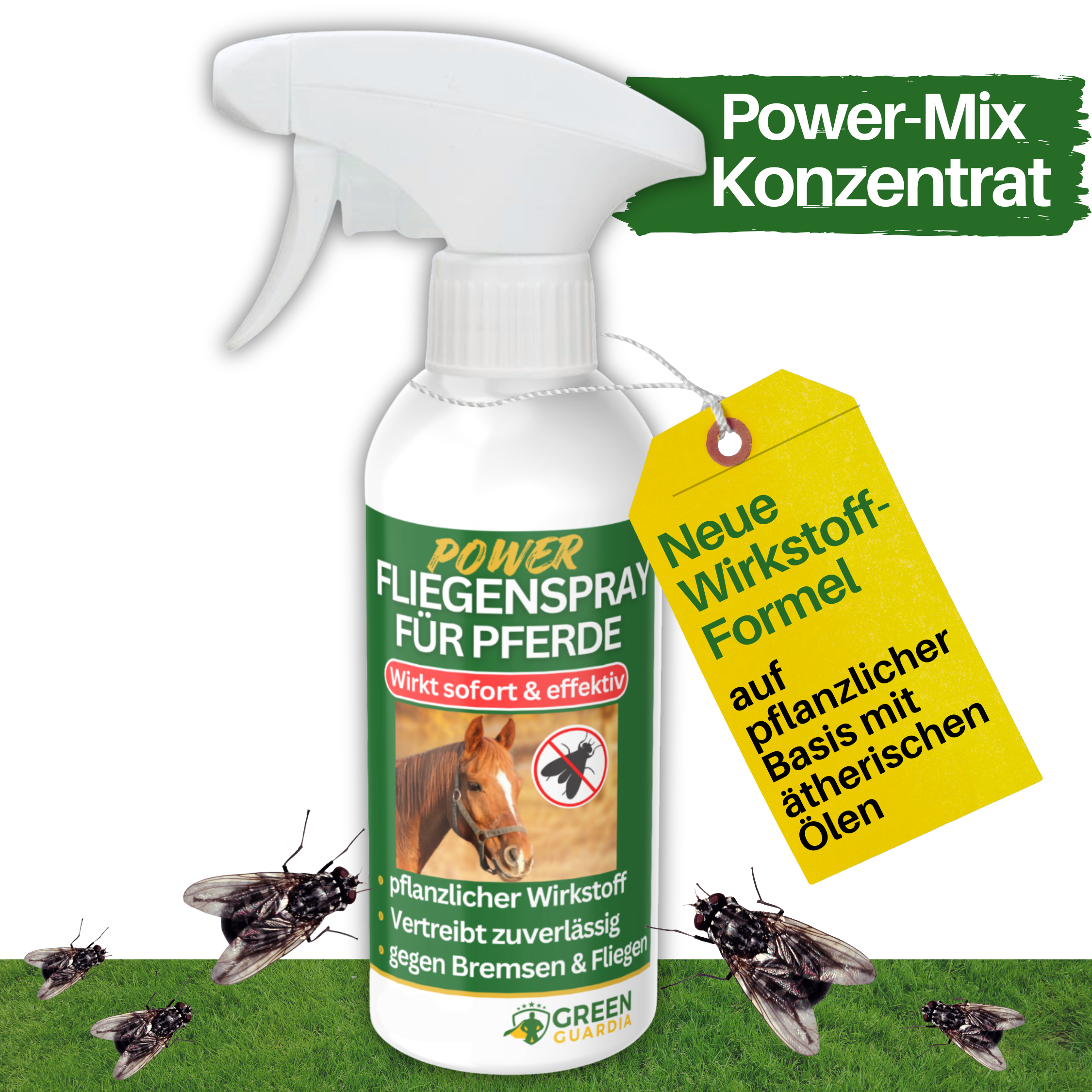 Fluespray/flueafvisende spray med kraftkoncentrat til heste
