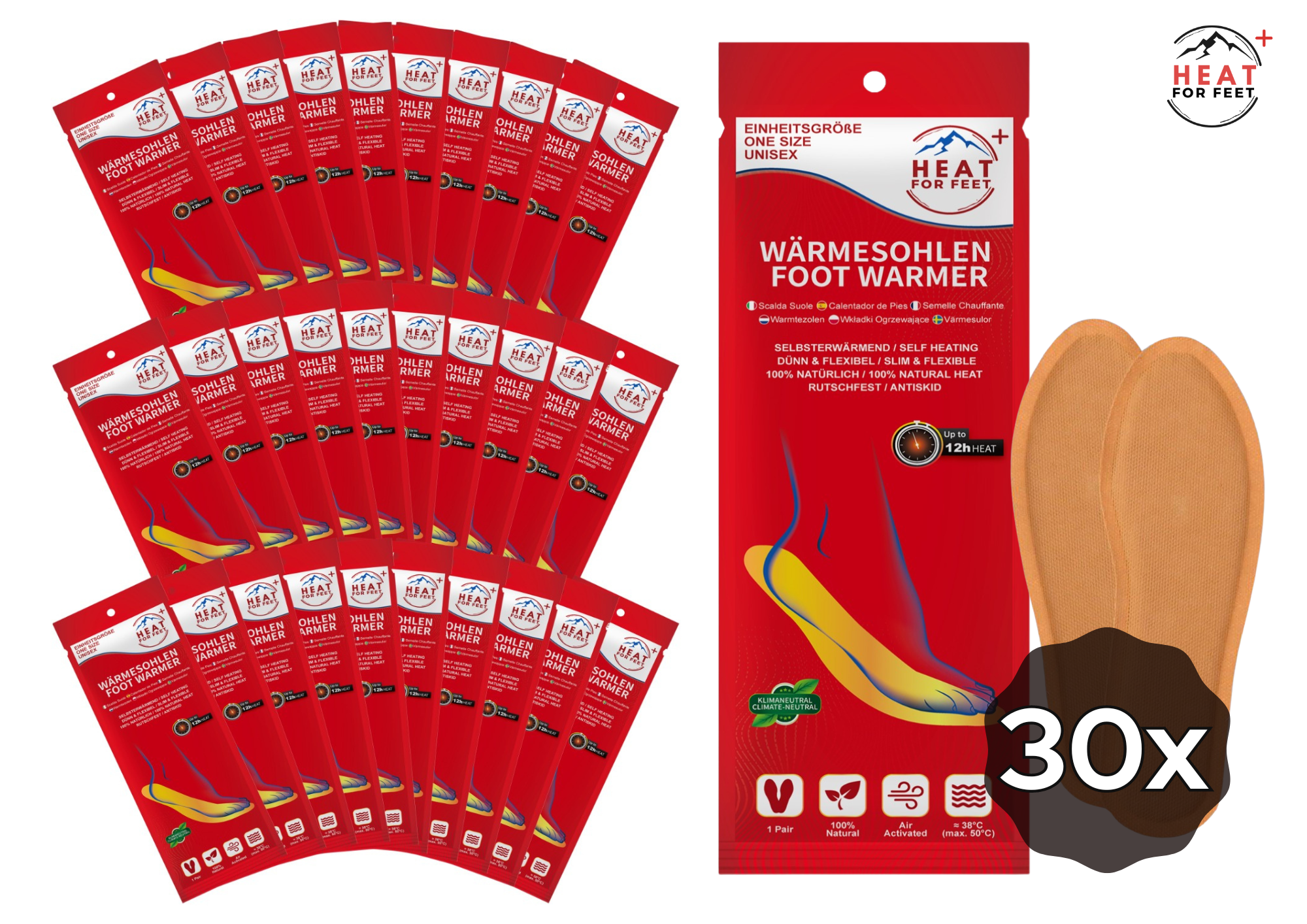 Heat for Feet, 10 Paar Wärmesohlen, bis zu 12 Std. Wärme, Einheitsgröße 36-46, dünn & flexibel, Sohlenwärmer,Sofort wärmende Einlegesohlen,Schuhwärmer