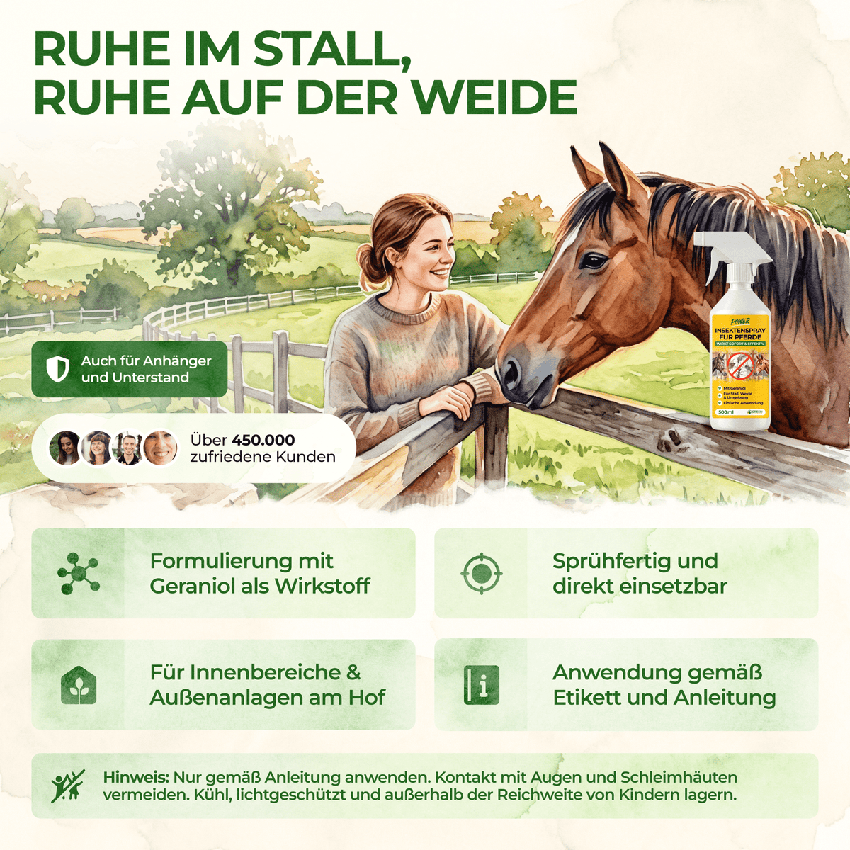 Insekten Abwehrspray Power-Konzentrat für Pferde - 500ml - Green Guardia - Ihr Experte für Schädlinge und Pflanzen